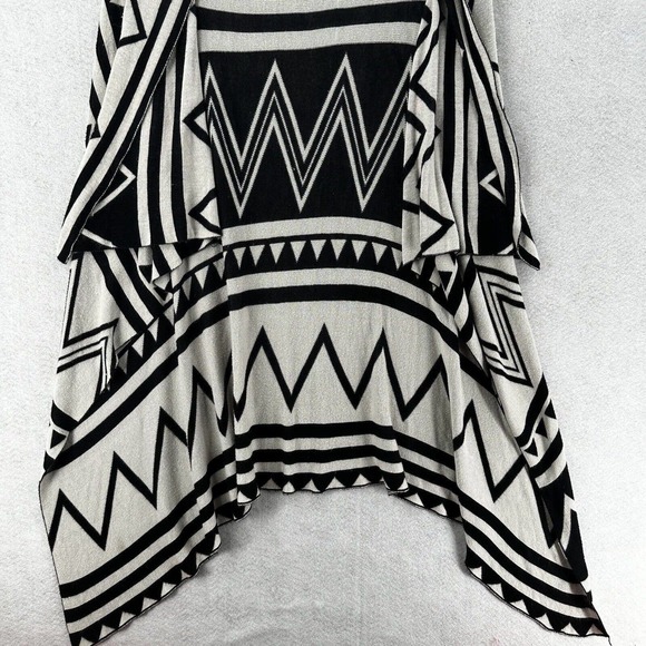 T/O Long Line Seater Vest SMALL Duster Black & White Geometric Sleeveless Boho‎ - Picture 3 of 13